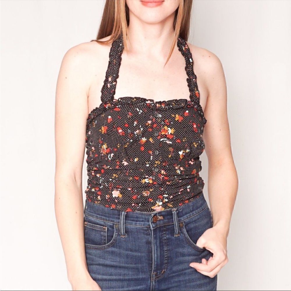 Free People Suns Out Floral Smocked Cropped Halter Top - Picture 13 of 14